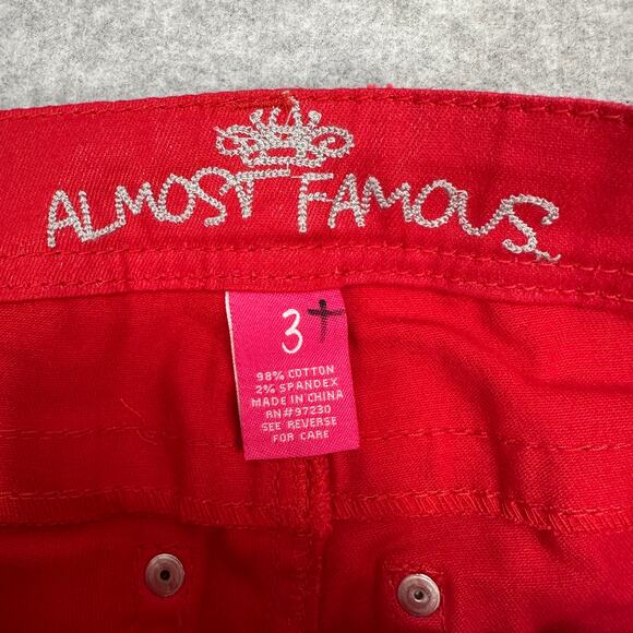 Almost Famous Coated Skinny Jeans Sz 3 Red Low-Rise Stretch Sheen Y2K Glam Denim - Picture 2 of 12